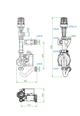 Vorlauftemperaturregelmodul von Oventrop für Flächenheizkreise, ausgestattet mit einer Hocheffizienzpumpe. Schematische Darstellung mit Maßangaben.